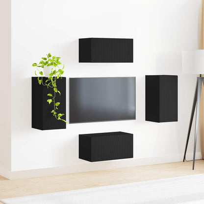 TV Cabinet Set 4 pcs Black Engineered Wood