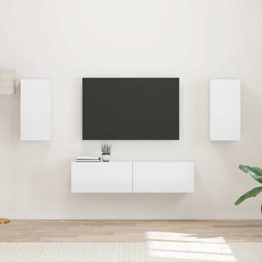 TV Cabinet Set 4 pcs High Gloss White Engineered Wood