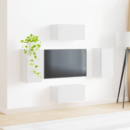 TV Cabinet Set 4 pcs High Gloss White Engineered Wood