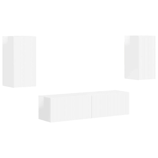 TV Cabinet Set 4 pcs High Gloss White Engineered Wood
