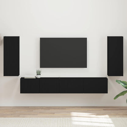 TV Cabinet Set 4 pcs Black Engineered Wood