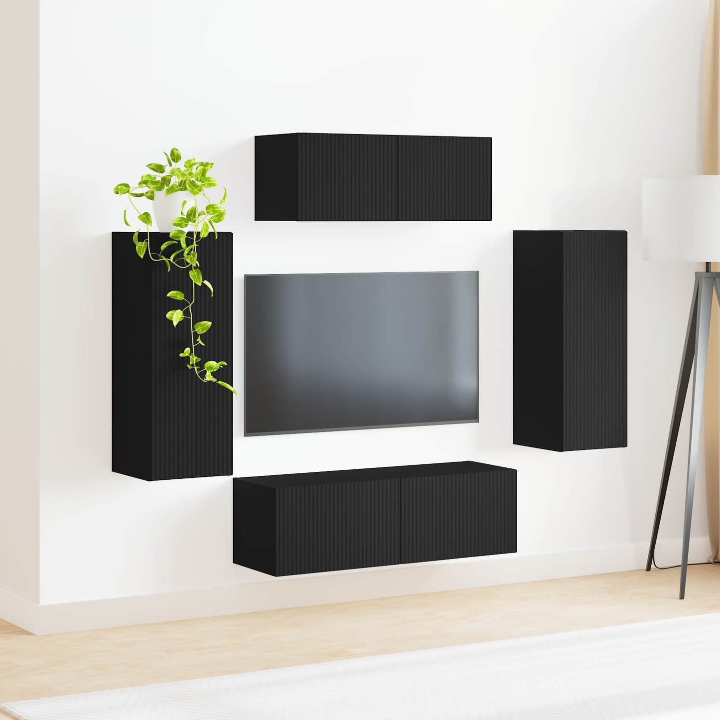 TV Cabinet Set 4 pcs Black Engineered Wood
