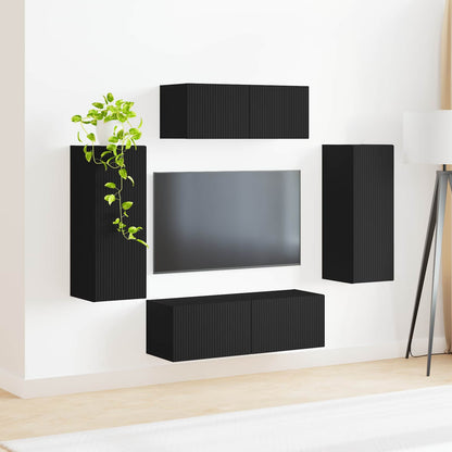 TV Cabinet Set 4 pcs Black Engineered Wood