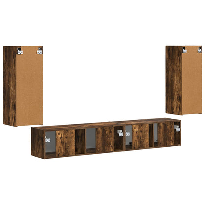 TV Cabinet Set 4 pcs Smoked Oak Engineered Wood