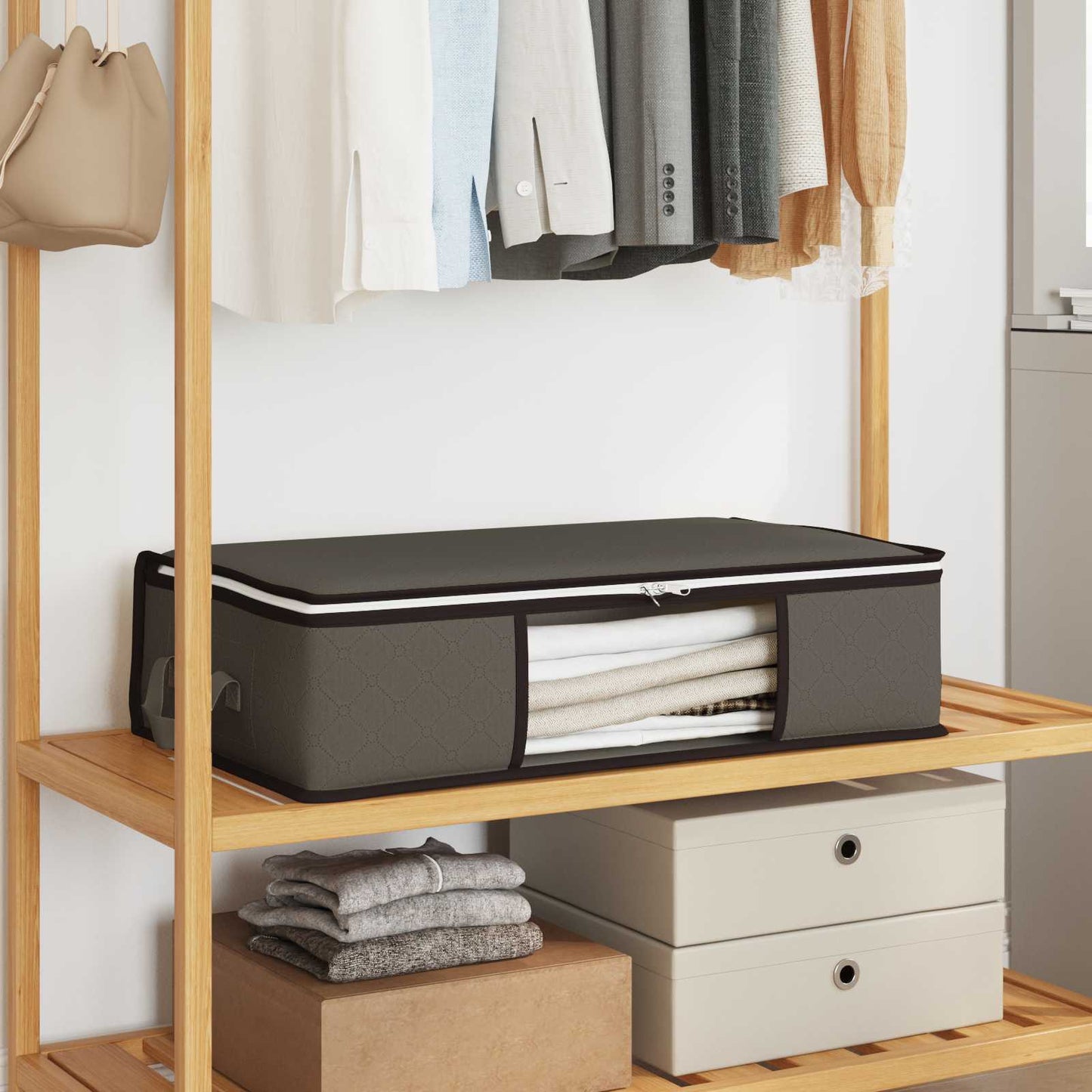 Storage Box with Transparent Side Window Grey 70 x 40 x 18 cm