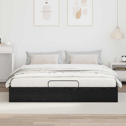 Ottoman Bed Frame Black Oak 203 x 180 x 25 cm Engineered Wood
