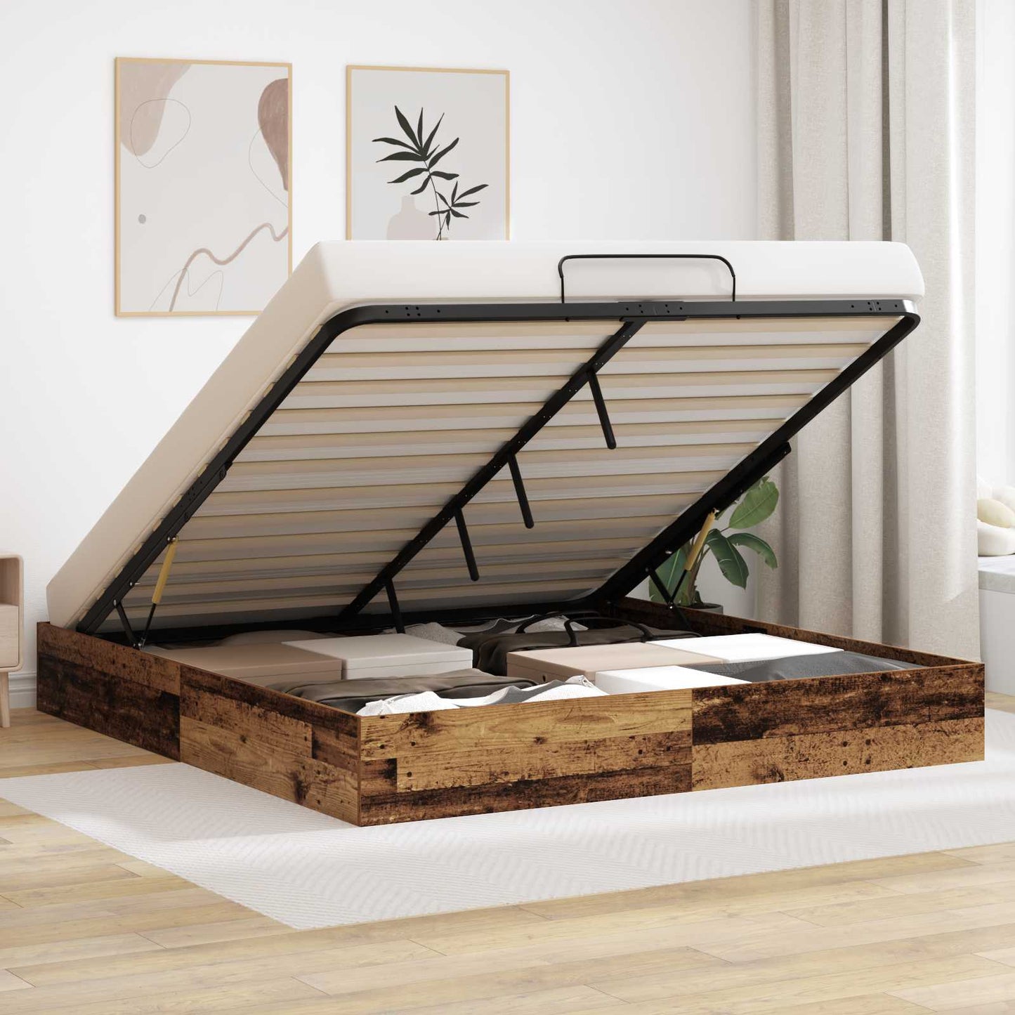 Ottoman Bed Frame Old Wood 203 x 180 x 25 cm Engineered Wood