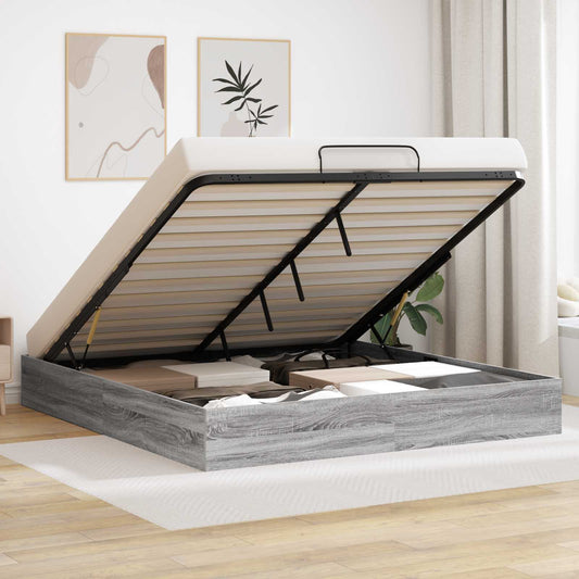 Ottoman Bed Frame Grey Sonoma 203 x 160 x 25 cm Engineered Wood