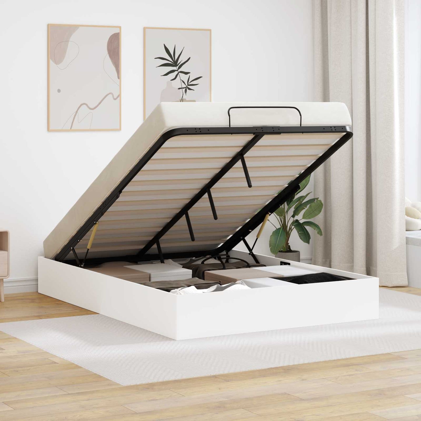 Ottoman Bed Frame White 203 x 140 x 25 cm Engineered Wood