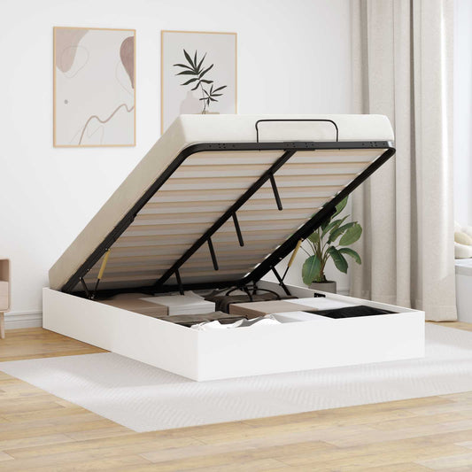 Ottoman Bed Frame White 203 x 140 x 25 cm Engineered Wood