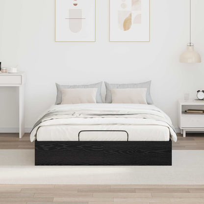 Ottoman Bed Frame Black Oak 203 x 140 x 25 cm Engineered Wood