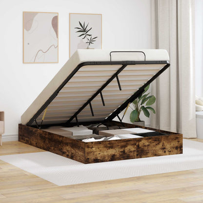 Ottoman Bed Frame Smoked Oak 203 x 140 x 25 cm Engineered Wood