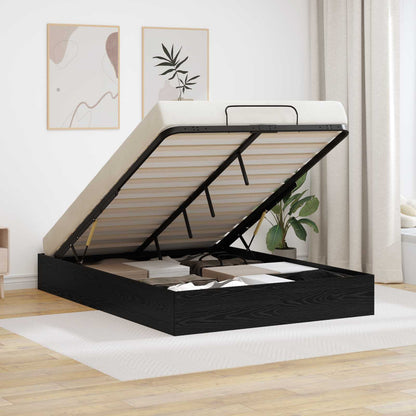 Ottoman Bed Frame Black Oak 203 x 120 x 25 cm Engineered Wood