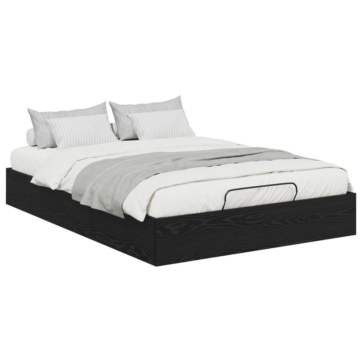 Ottoman Bed Frame Black Oak 203 x 120 x 25 cm Engineered Wood