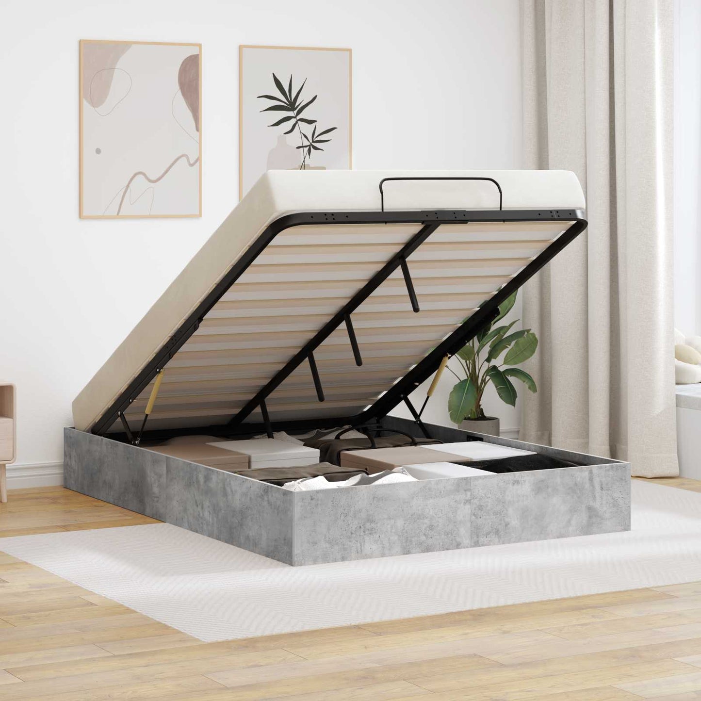 Ottoman Bed Frame Concrete Grey 120 x 200 cm Engineered Wood