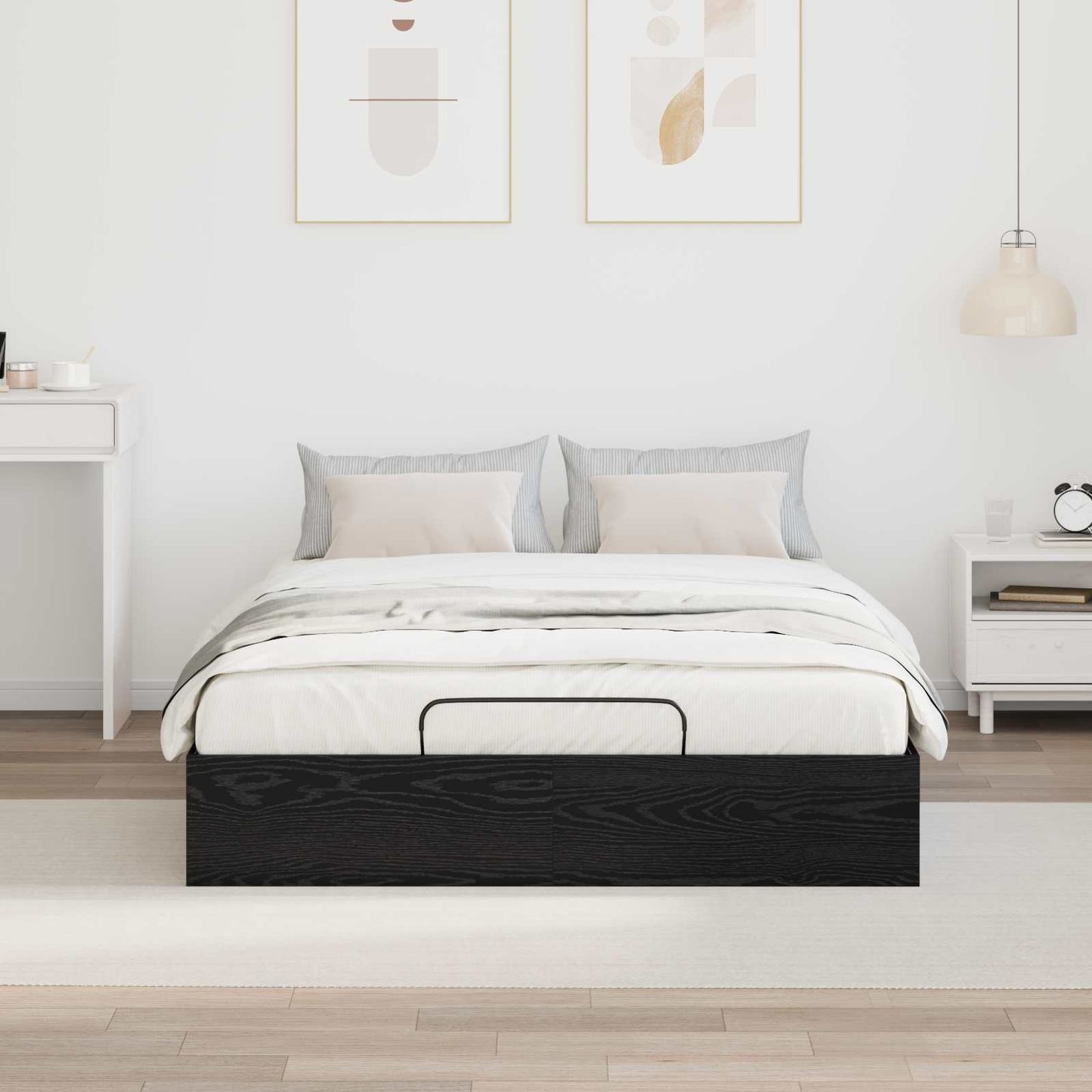 Ottoman Bed Frame Black Oak 193 x 140 x 25 cm Engineered Wood