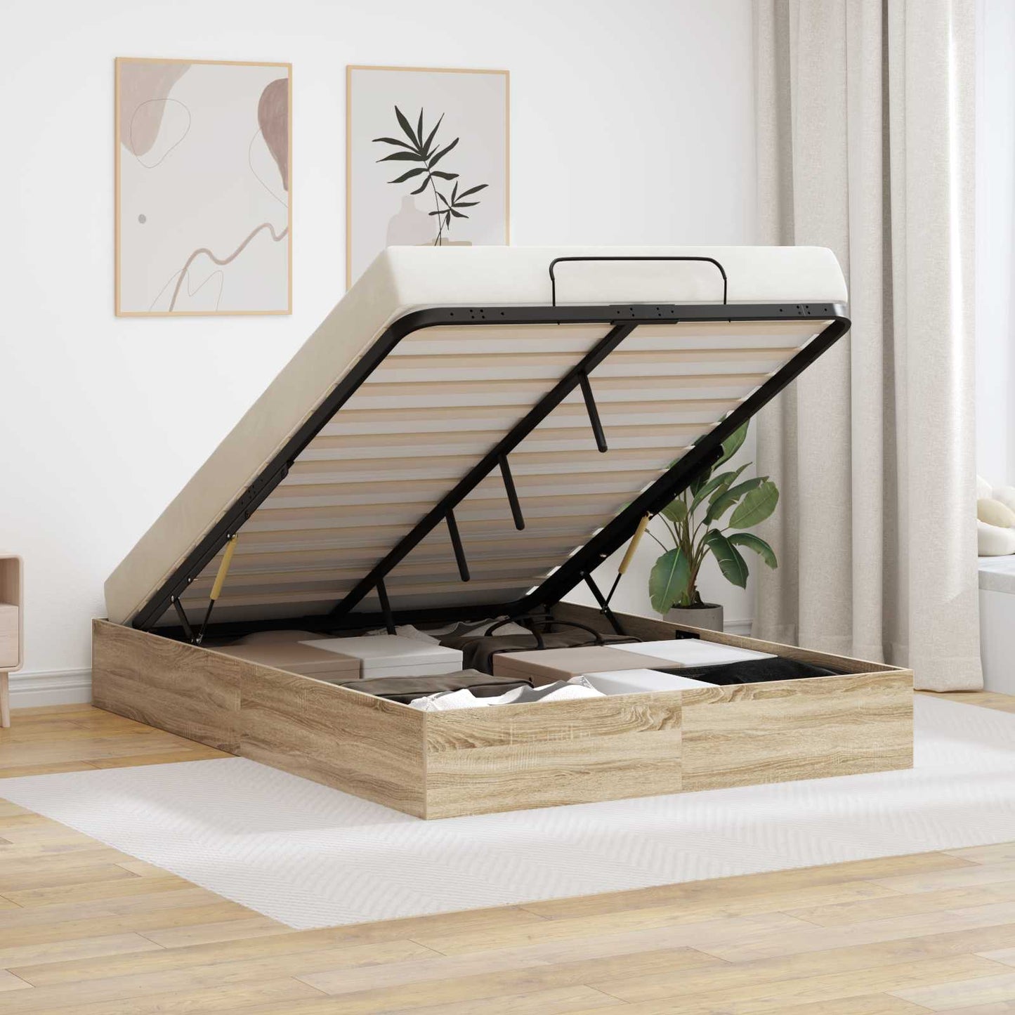 Ottoman Bed Frame Sonoma Oak 193 x 140 x 25 cm Engineered Wood