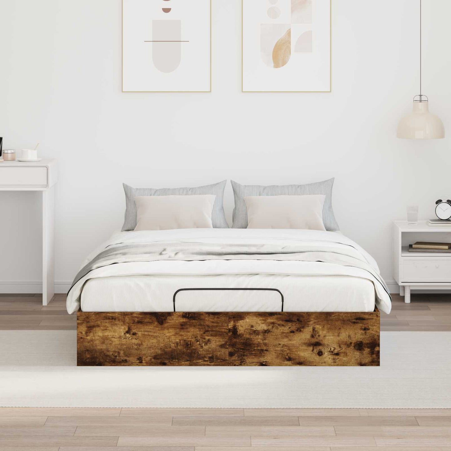 Ottoman Bed Frame Smoked Oak 193 x 140 x 25 cm Engineered Wood