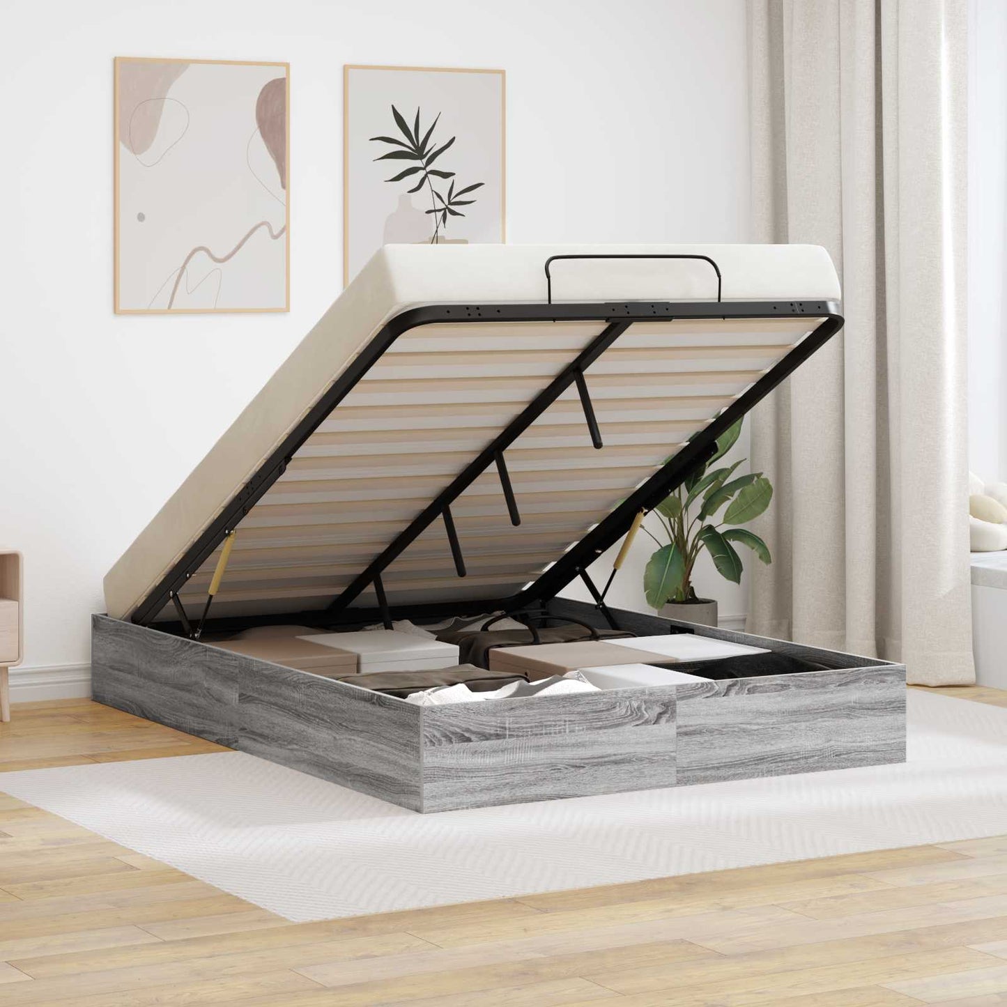 Ottoman Bed Frame Grey Sonoma 193 x 140 x 25 cm Engineered Wood