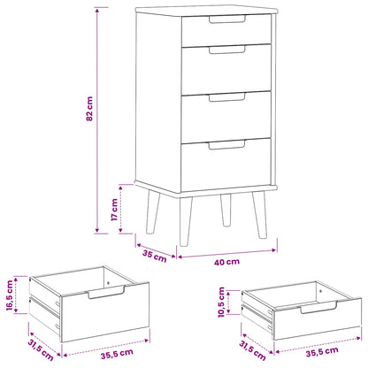 Chest of Drawers MOLDE Black 40 x 35 x 82 cm Solid Pine Wood