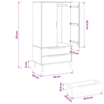 Wardrobe MOLDE Caramel 90 x 55 x 175 cm Solid Pine Wood