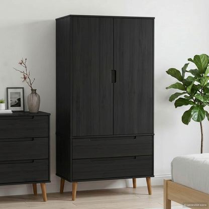 Wardrobe MOLDE Black 90 x 55 x 175 cm Solid Pine Wood