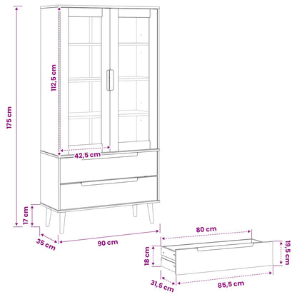 Glass Display Cabinet MOLDE 90 x 35 x 175 cm Solid Pine Wood