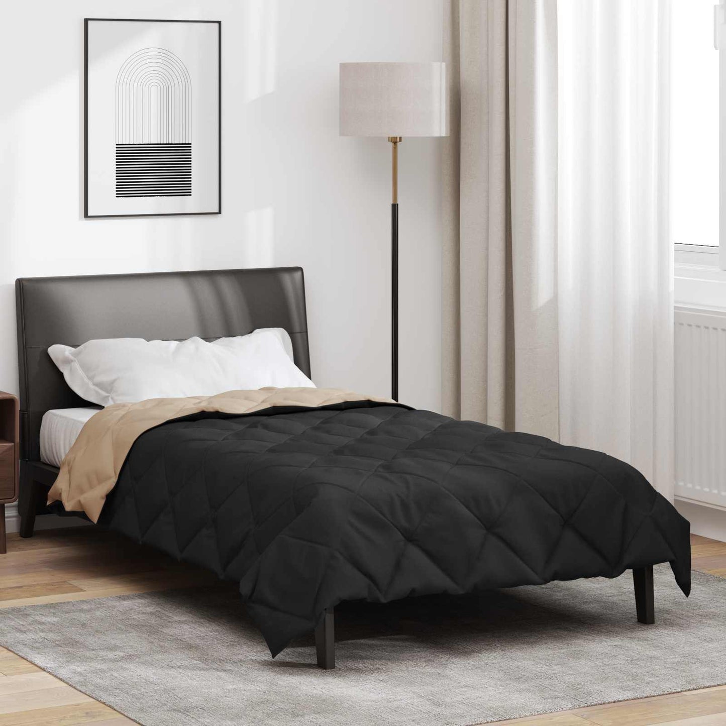 Summer Duvet Black and Taupe 220 x 135 cm Microfiber