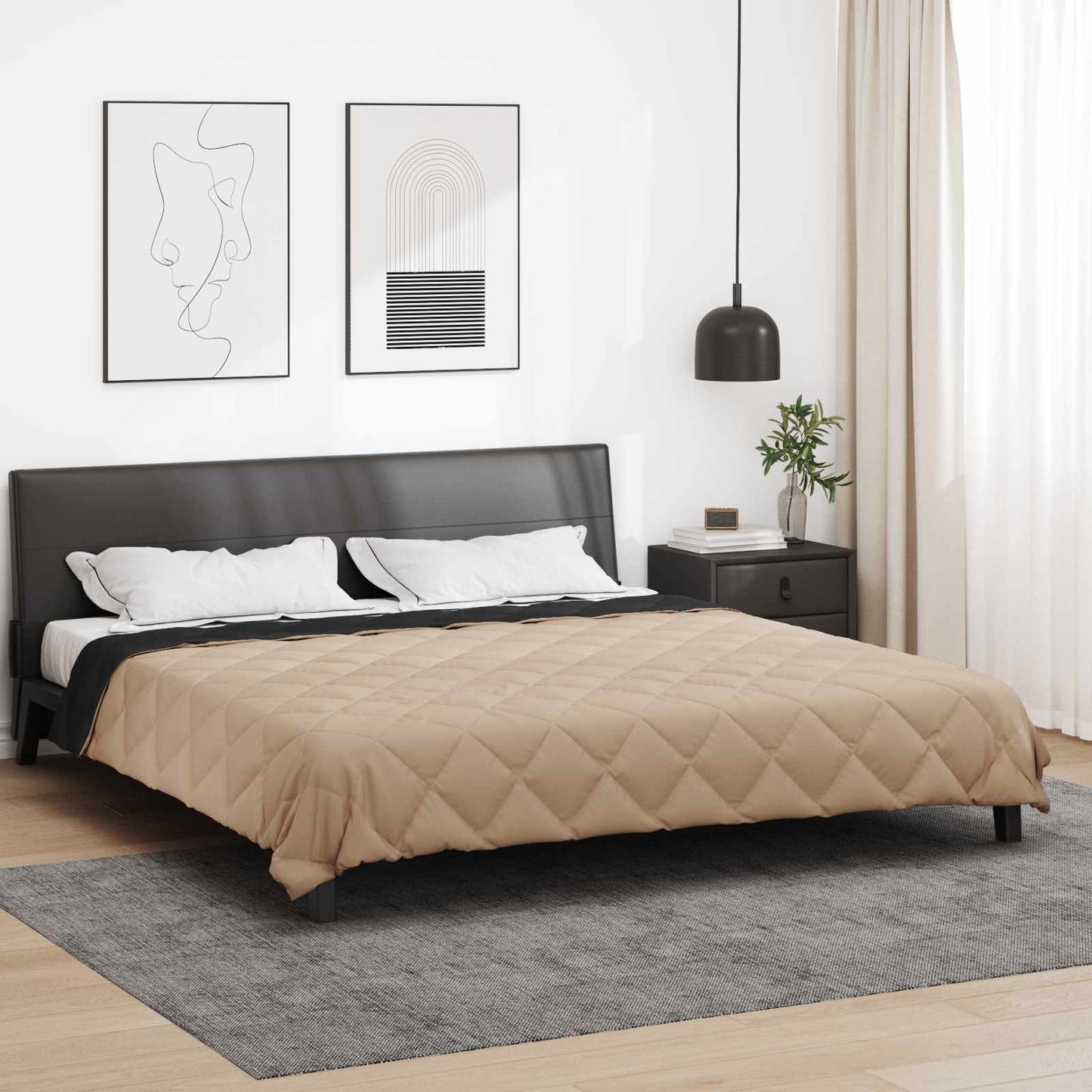 Summer Duvet Black and Taupe 220 x 260 cm Microfiber