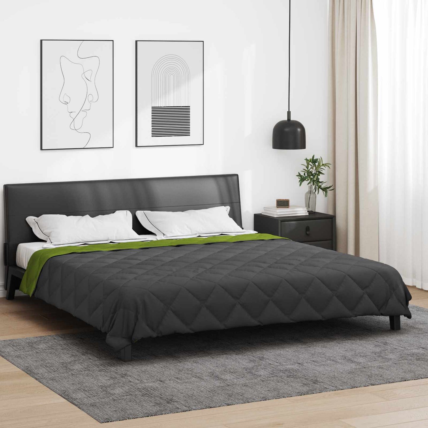 Full Year Duvet Green and Anthracite 200 x 240 cm Microfiber