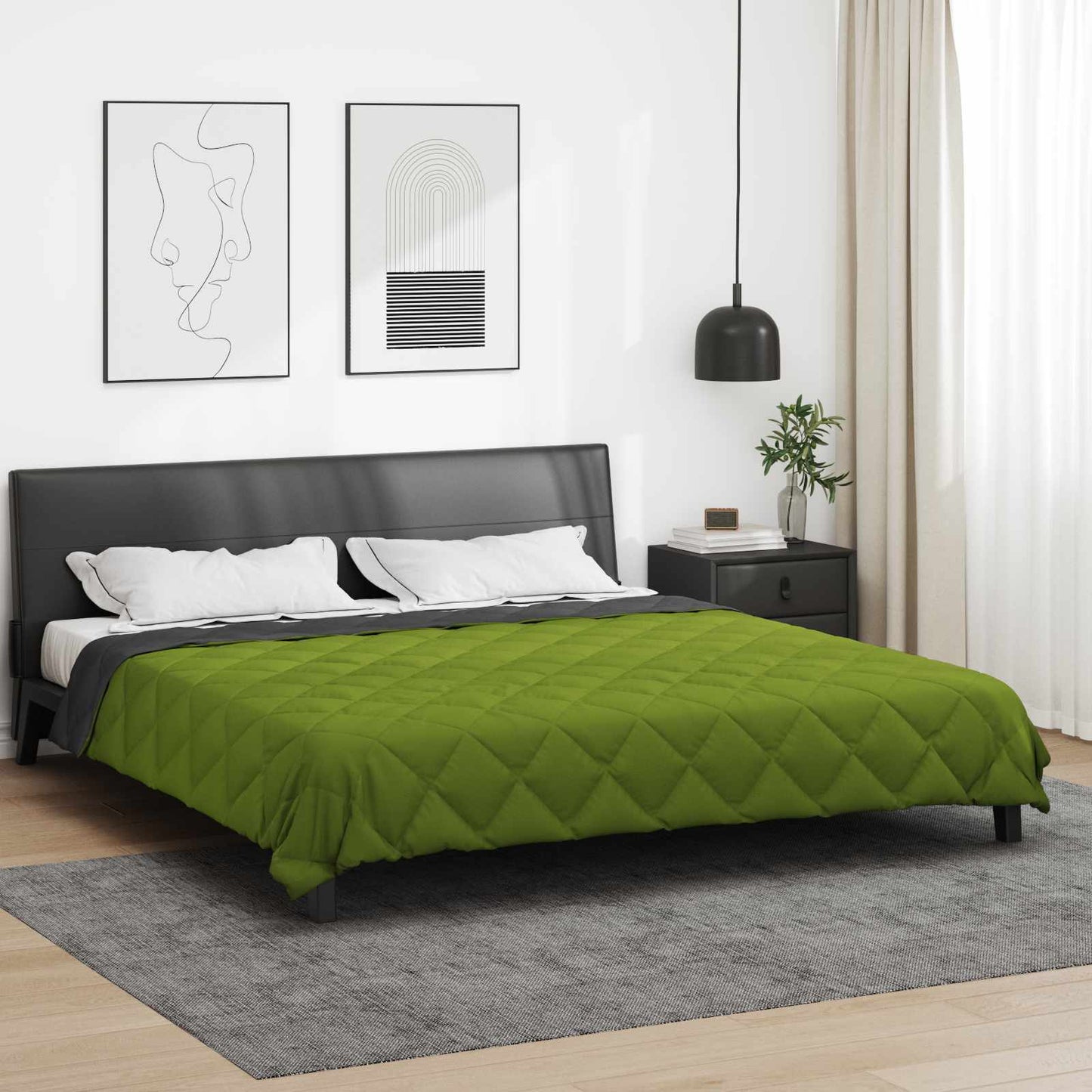 Full Year Duvet Green and Anthracite 220 x 240 cm Microfiber
