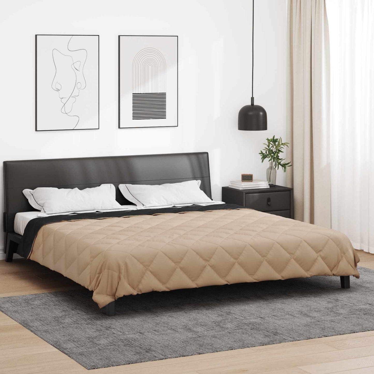 Full Year Duvet Black and Taupe 200 x 220 cm Microfiber