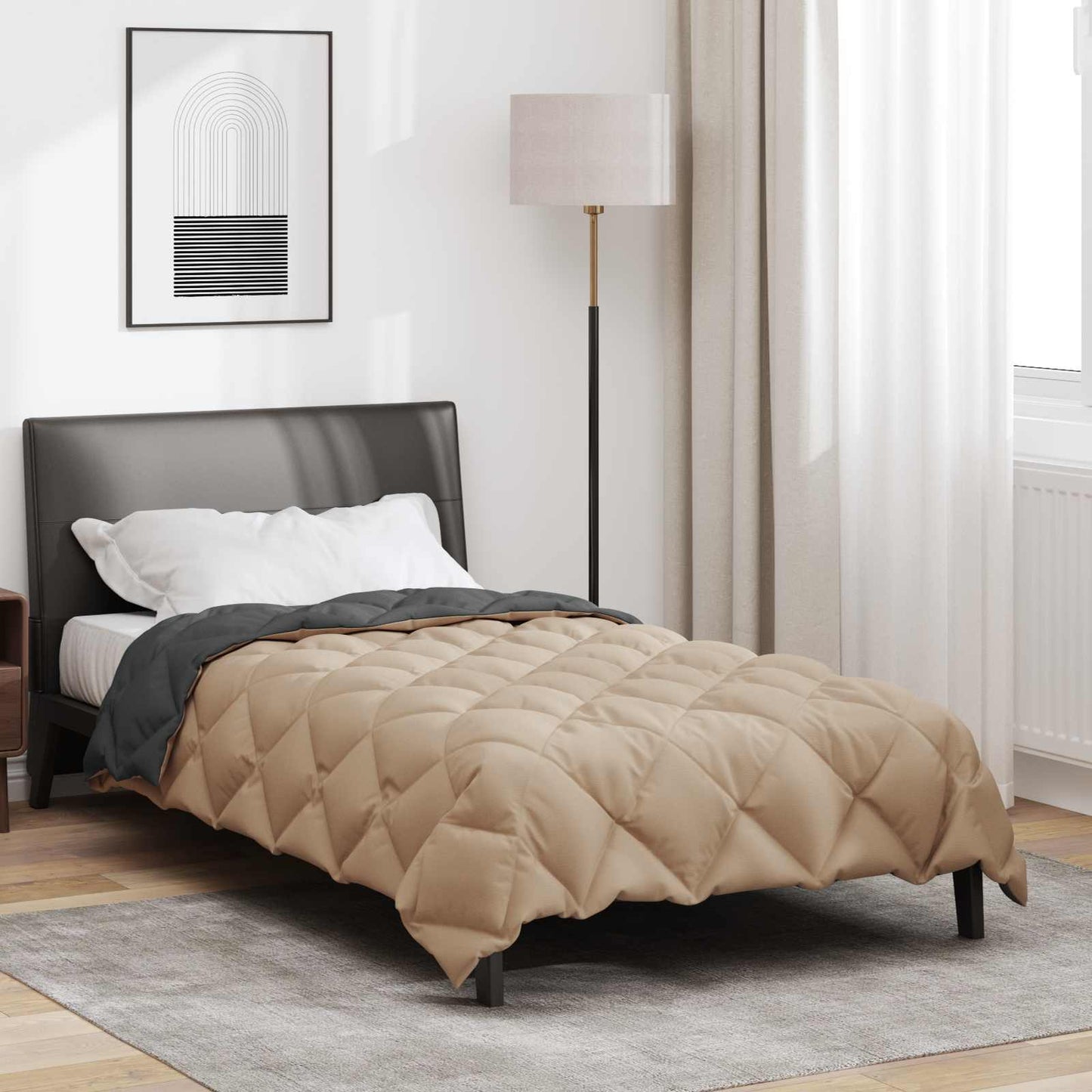 Winter Duvet Anthracite and Taupe 140 x 220 cm Microfiber