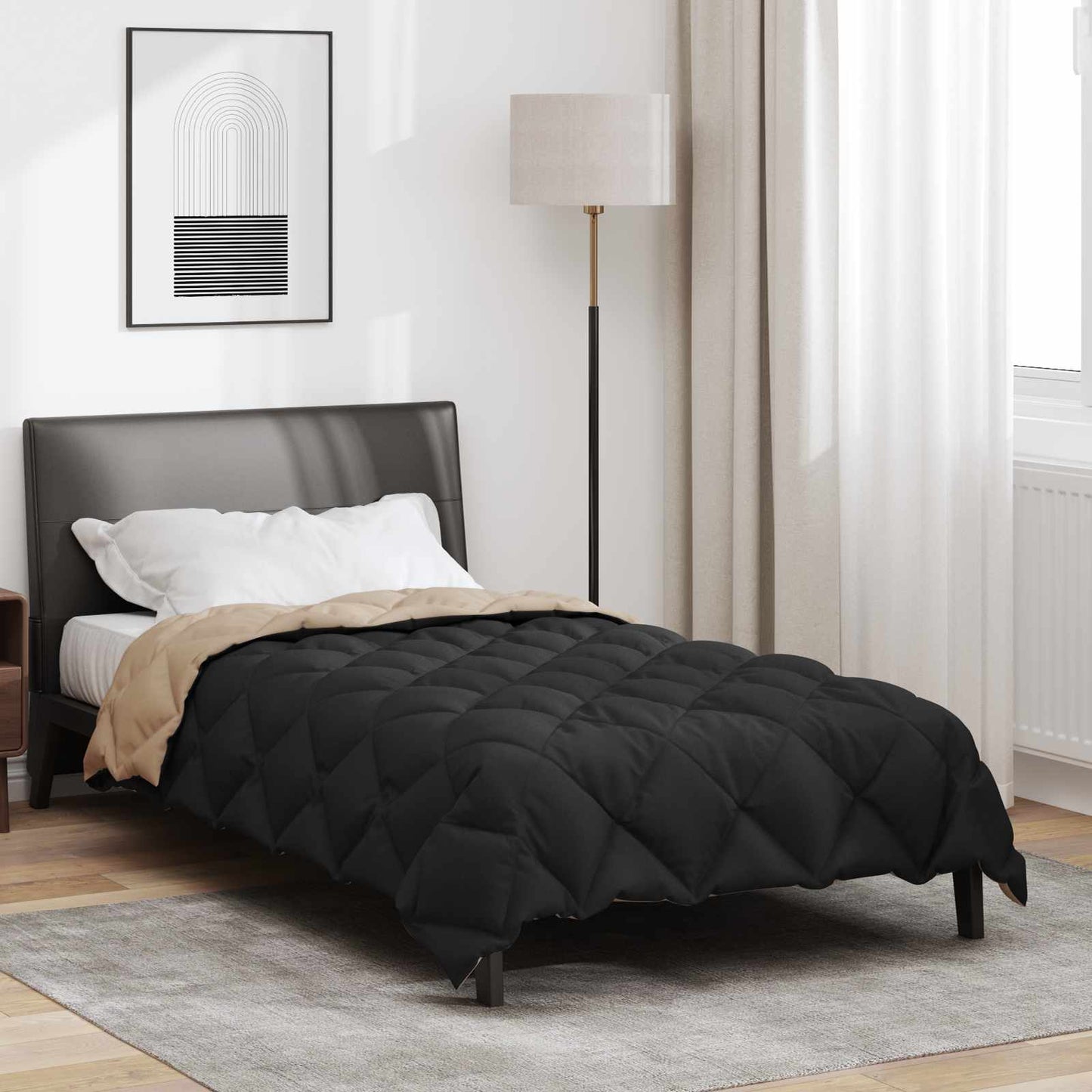 Winter Duvet Black and Taupe 140 x 200 cm Microfiber