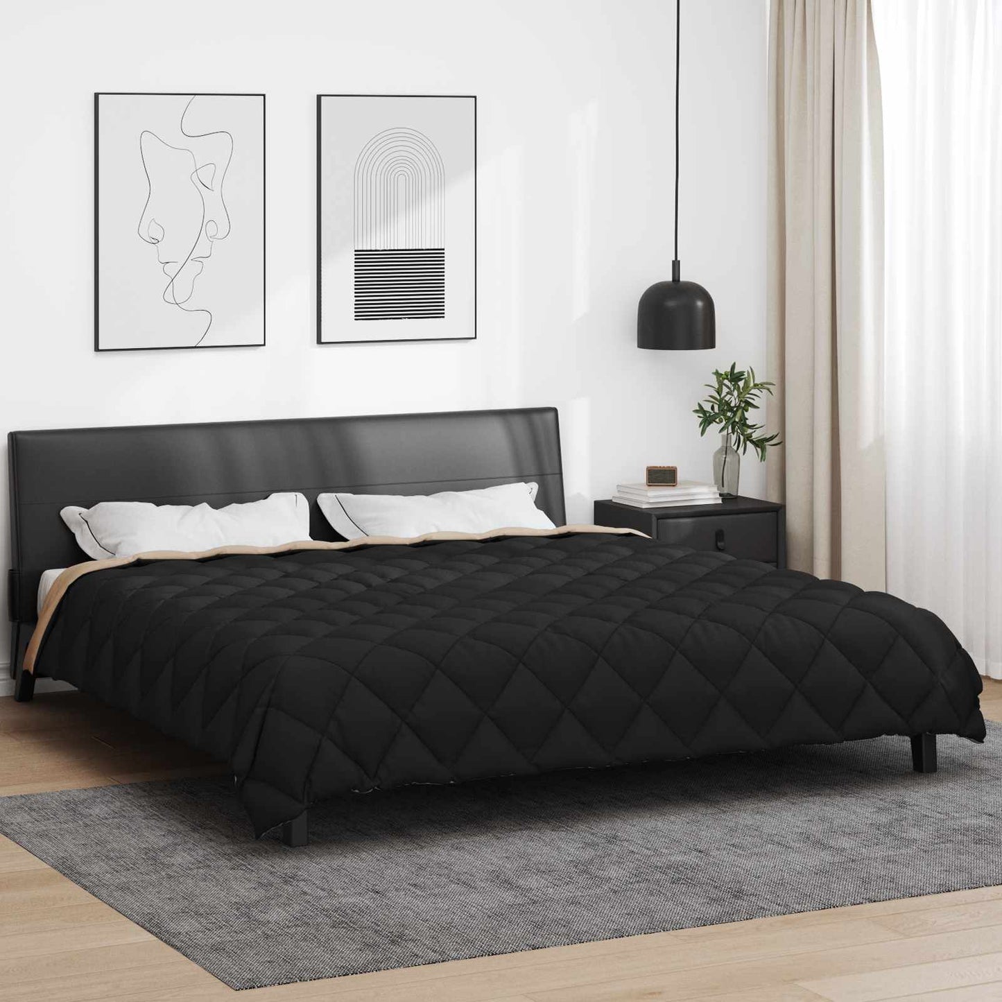 Winter Duvet Black and Taupe 240 x 260 cm Microfiber