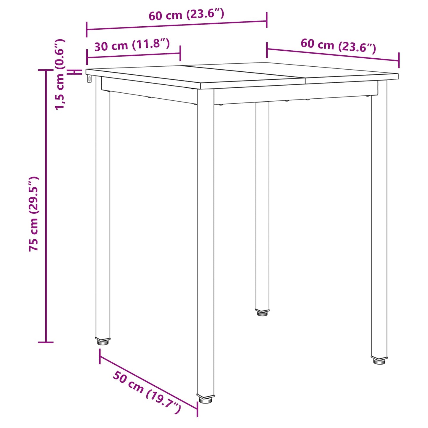 Dining Tables 60 x 60 x 75 cm METAL Square