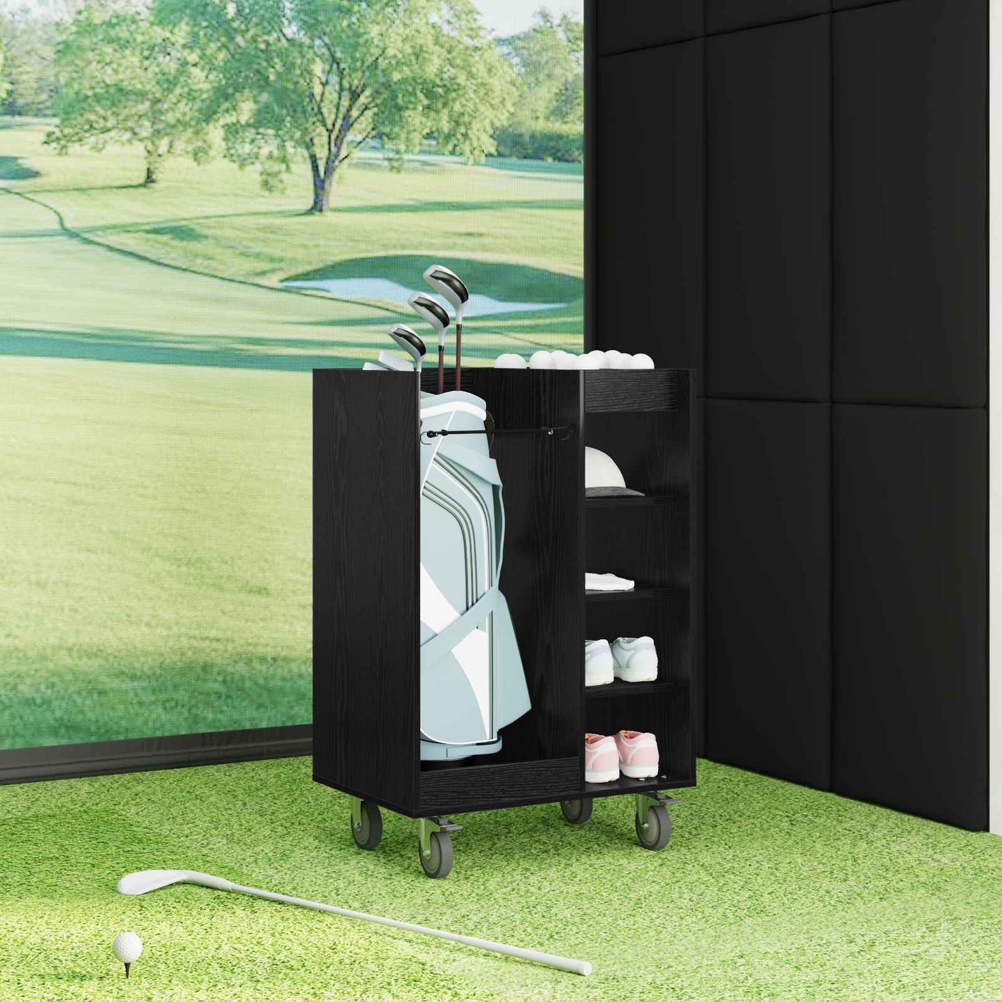 Golf Cabinet with Wheel Plain Black Oak 65 x 45 x 98 cm