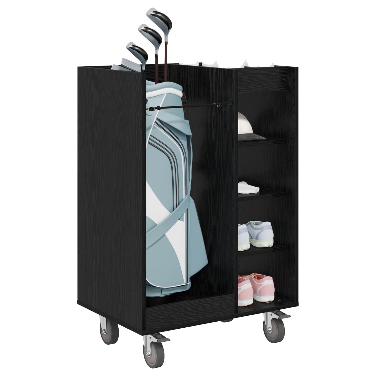 Golf Cabinet with Wheel Plain Black Oak 65 x 45 x 98 cm