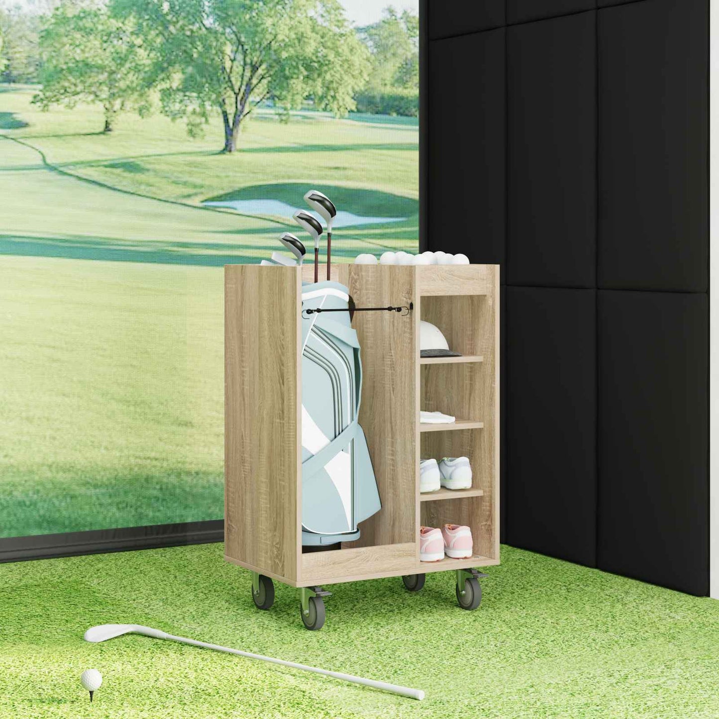 Golf Cabinet with Wheel Plain Sonoma Oak 65 x 45 x 98 cm
