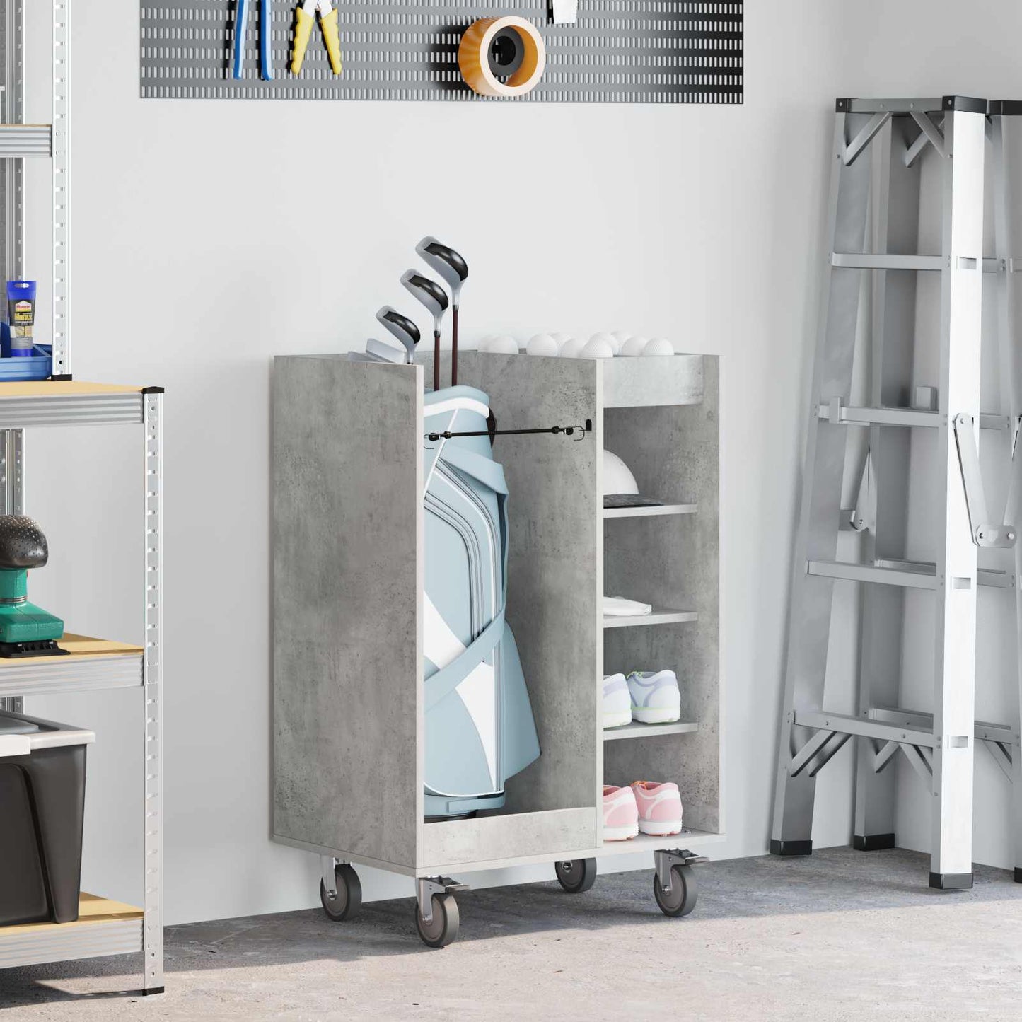 Golf Cabinet with Wheel Plain Concrete Grey 65 x 45 x 98 cm