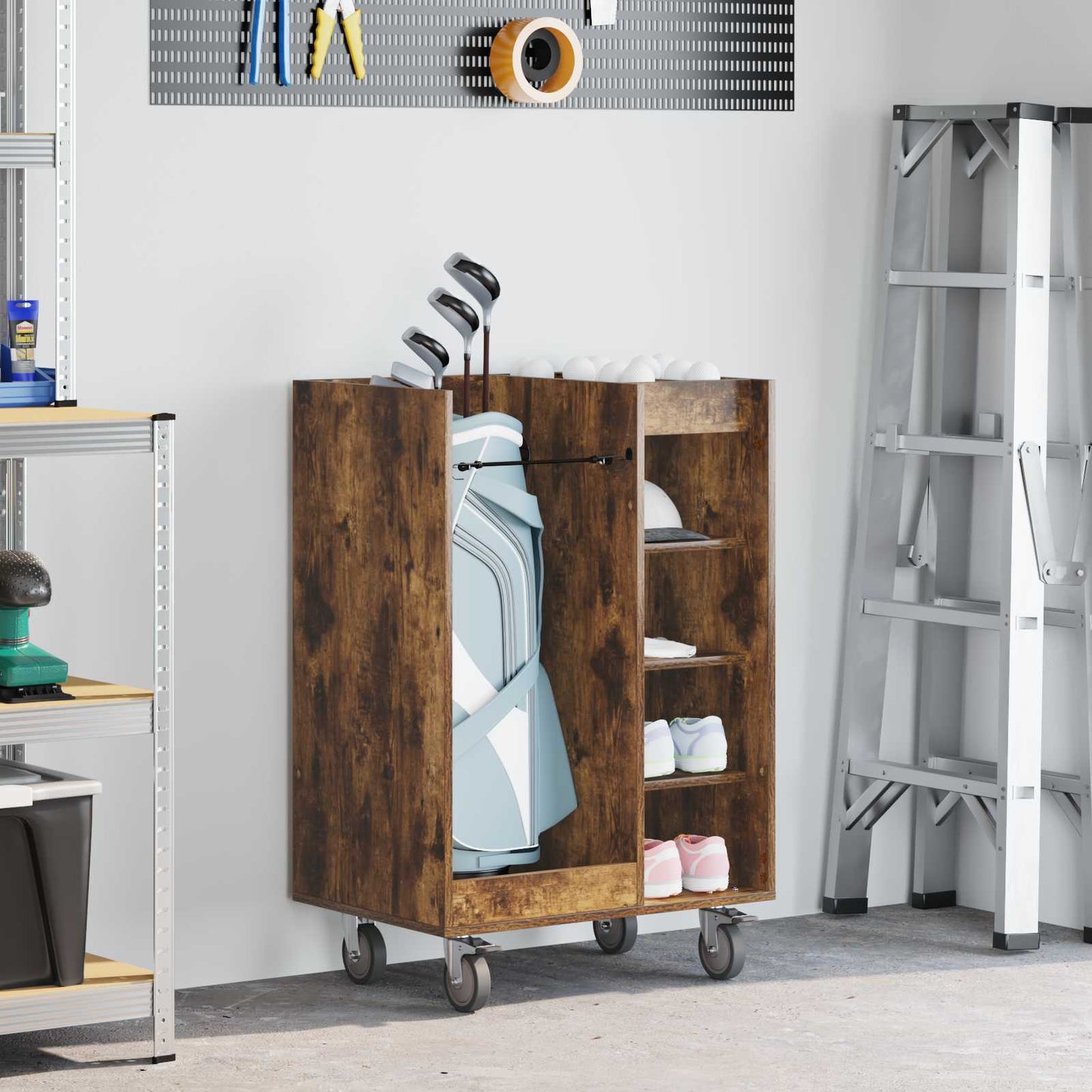 Golf Cabinet with Wheel Plain Smoked Oak 65 x 45 x 98 cm