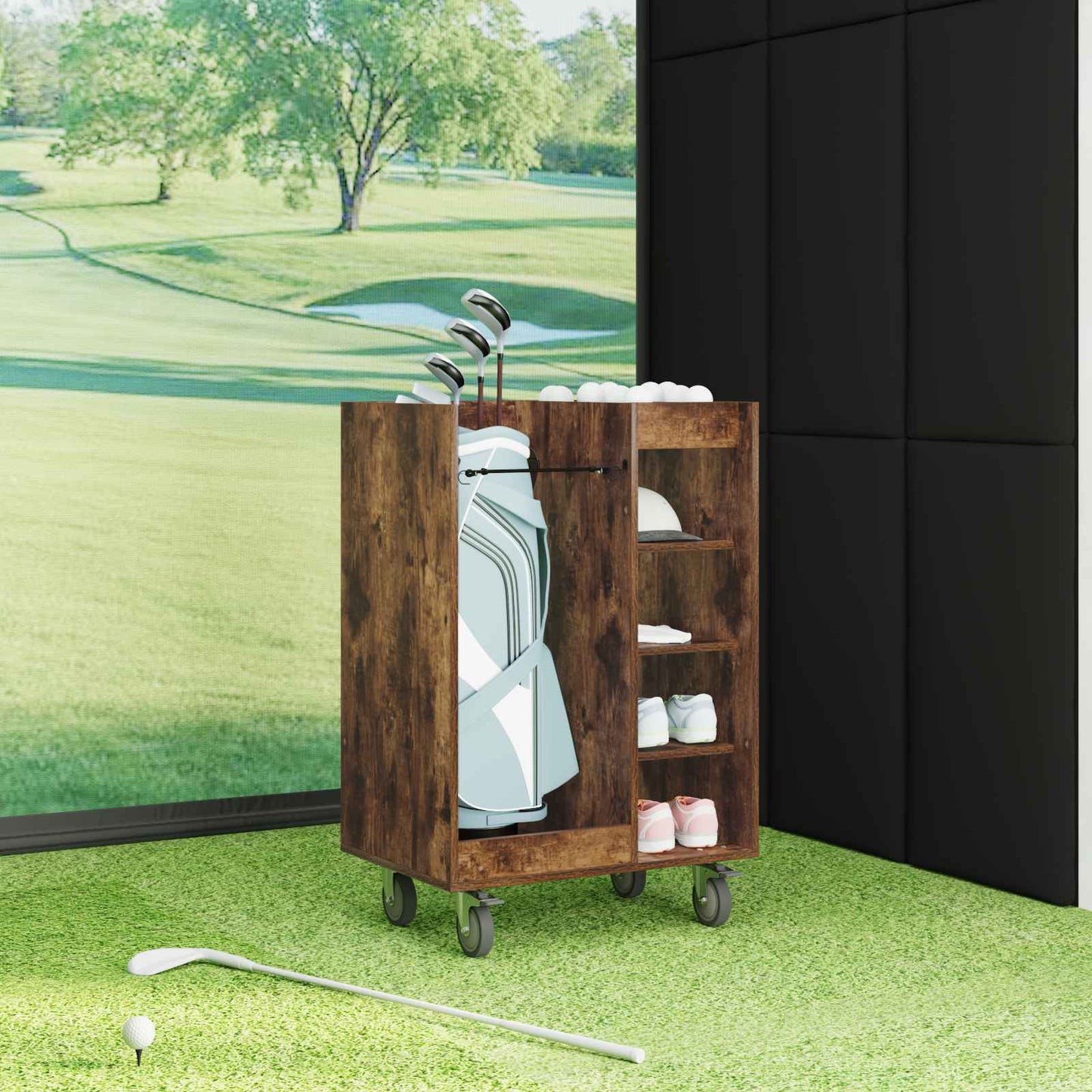 Golf Cabinet with Wheel Plain Smoked Oak 65 x 45 x 98 cm