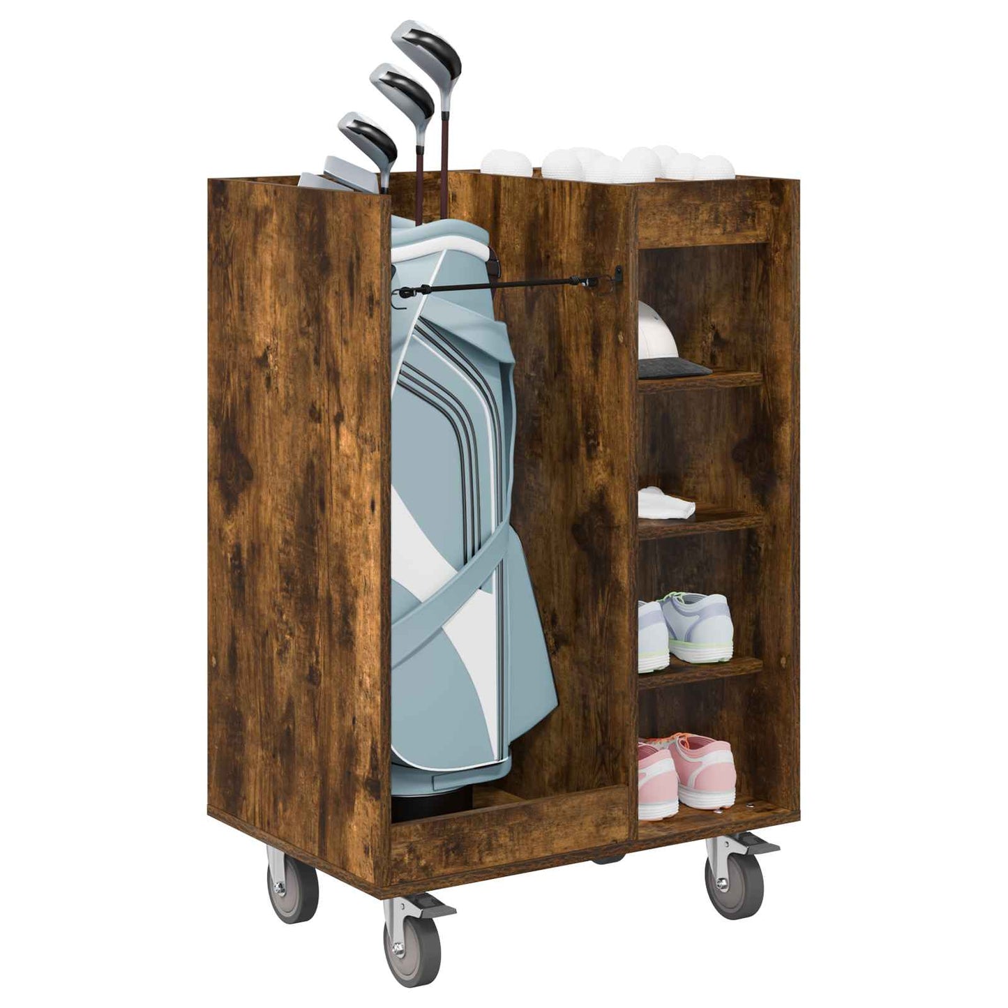 Golf Cabinet with Wheel Plain Smoked Oak 65 x 45 x 98 cm