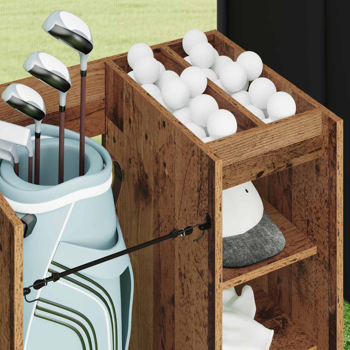 Golf Cabinet with Wheel Plain Old Wood 65 x 45 x 98 cm