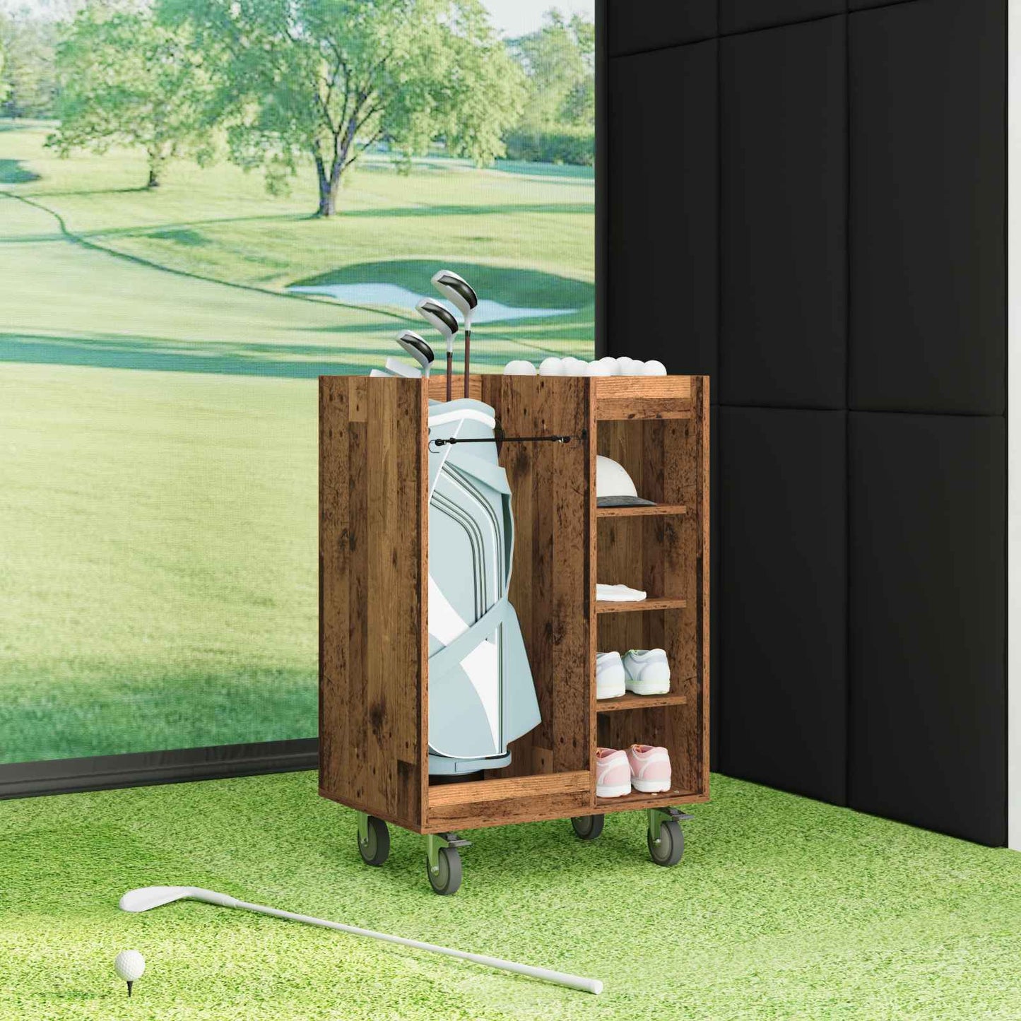 Golf Cabinet with Wheel Plain Old Wood 65 x 45 x 98 cm