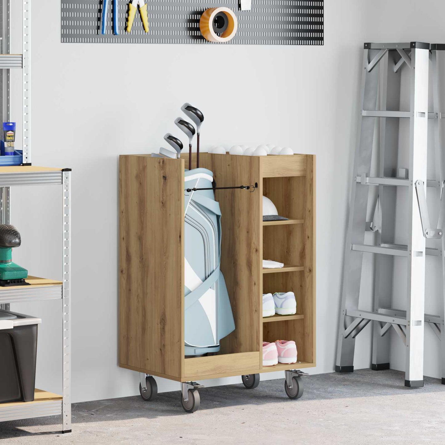 Golf Cabinet with Wheel Plain Artisan Oak 65 x 45 x 98 cm