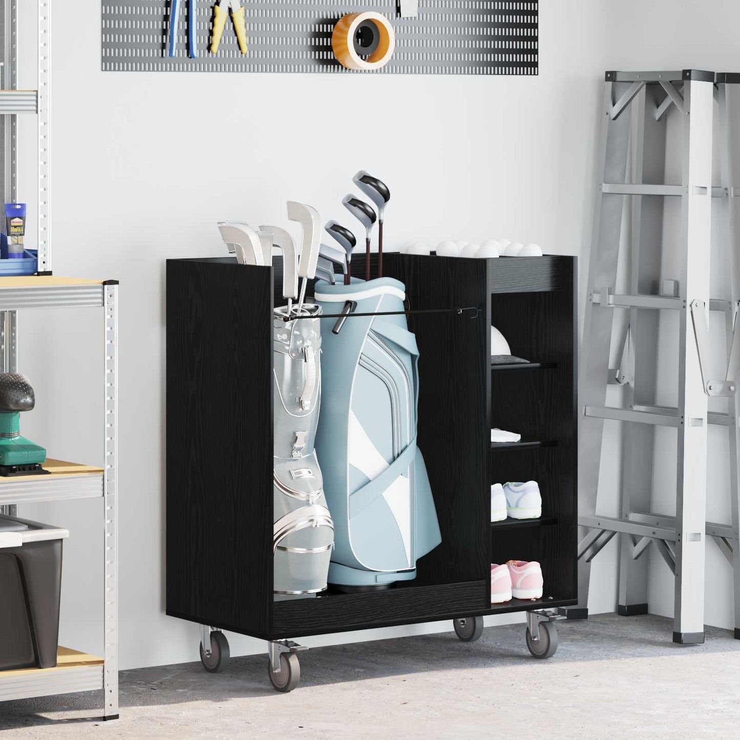 Golf Cabinet with Wheel Plain Black Oak 90 x 45 x 98 cm