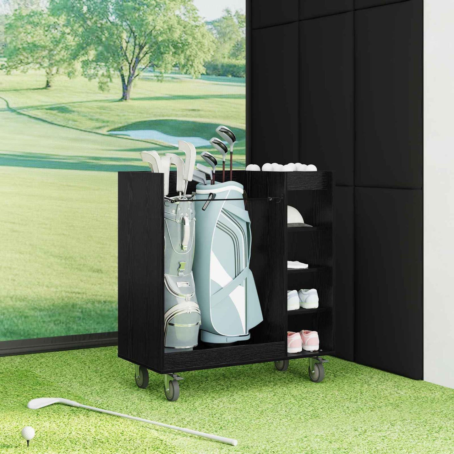 Golf Cabinet with Wheel Plain Black Oak 90 x 45 x 98 cm
