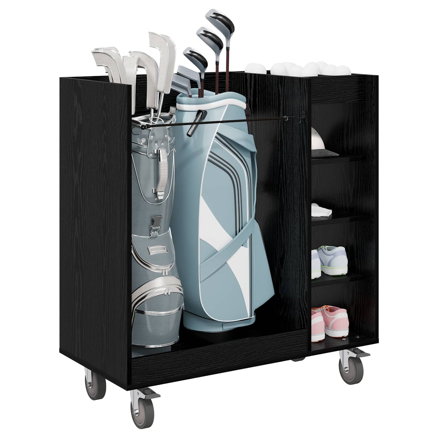 Golf Cabinet with Wheel Plain Black Oak 90 x 45 x 98 cm