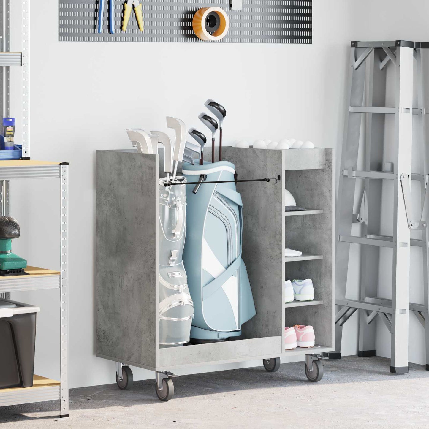 Golf Cabinet with Wheel Plain Concrete Grey 90 x 45 x 98 cm